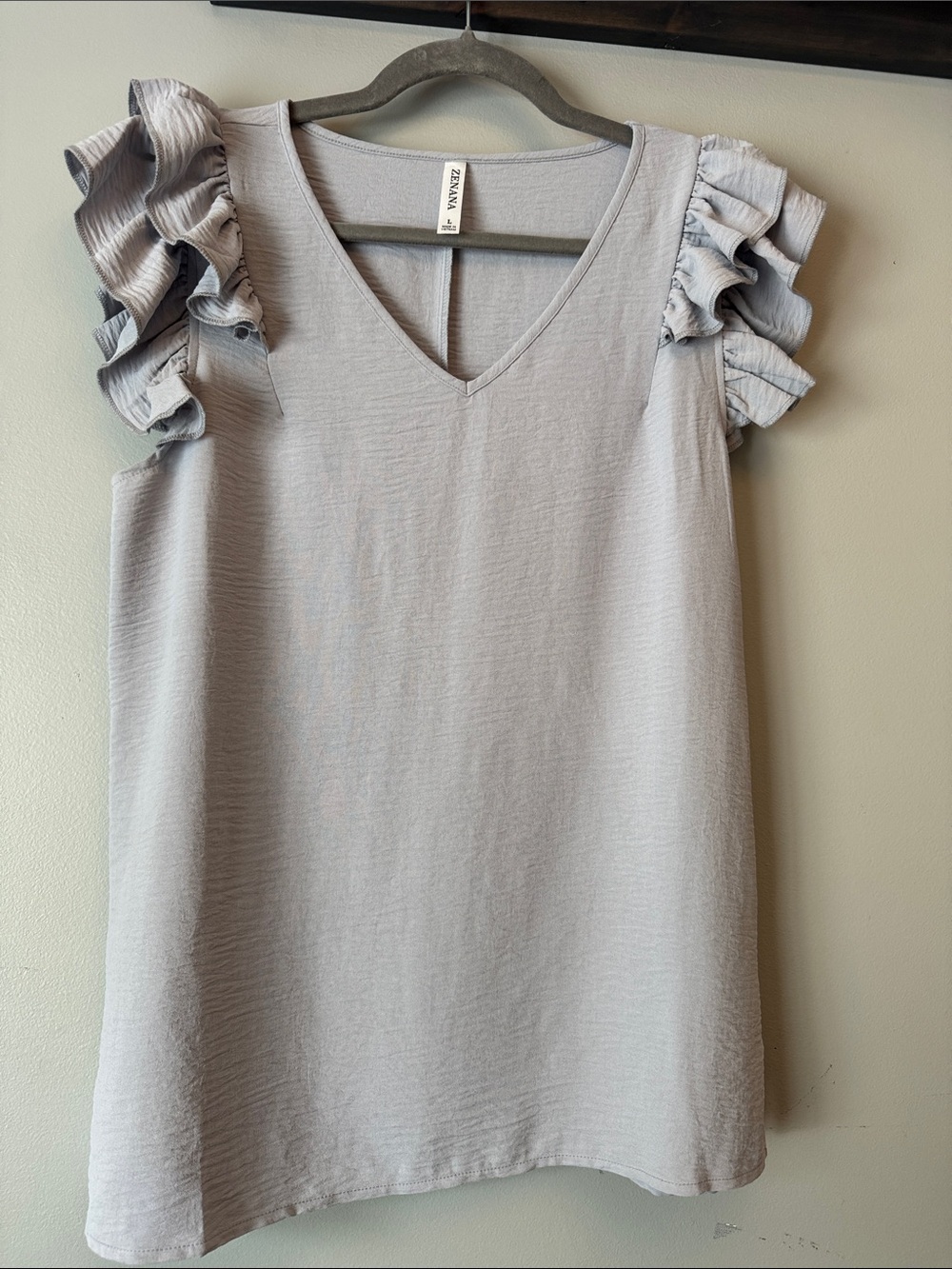 Zenana Outfitters Light Gray Ruffle-Sleeve V-Neck Camisole
